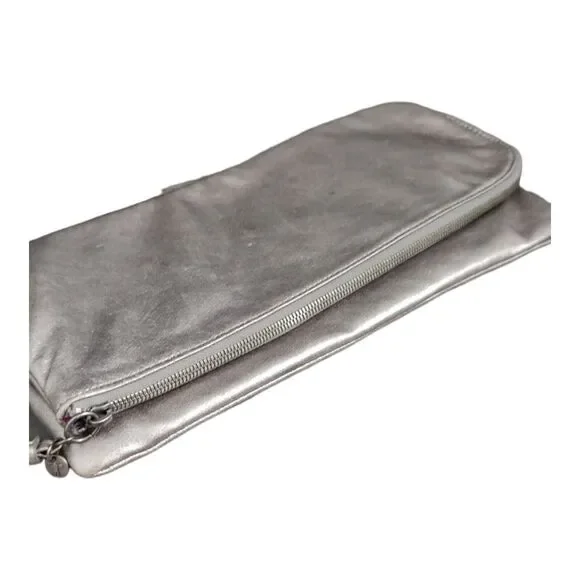 Hobo Int'l Raine Aged Silver Large Leather Clutch w/tassel Outer Zip Compartment - Picture 2 of 16